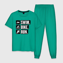 Пижама хлопковая мужская Swim bike run, цвет: зеленый