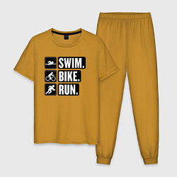 Пижама хлопковая мужская Swim bike run, цвет: горчичный