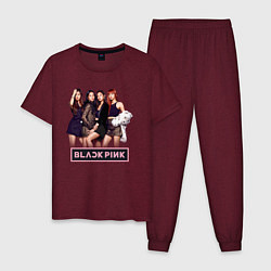 Пижама хлопковая мужская Rose Blackpink kpop, цвет: меланж-бордовый