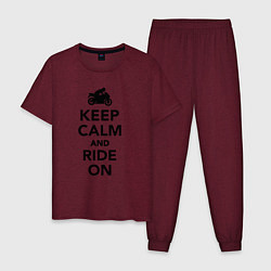 Пижама хлопковая мужская Keep calm and ride on, цвет: меланж-бордовый