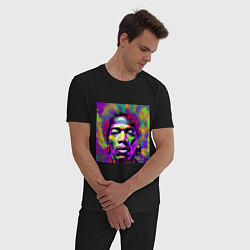 Пижама хлопковая мужская Jimi Hendrix in color Glitch Art, цвет: черный — фото 2