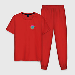 Пижама хлопковая мужская Маленькая неоновая пальма, цвет: красный