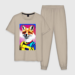 Пижама хлопковая мужская Fox - pop art - fashionista, цвет: миндальный