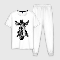 Пижама хлопковая мужская Biker wings, цвет: белый