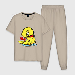 Пижама хлопковая мужская Duckling hearts, цвет: миндальный