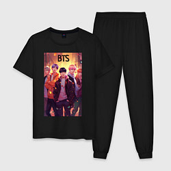 Пижама хлопковая мужская BTS kpop anime, цвет: черный
