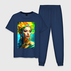 Пижама хлопковая мужская Стихия Земли в женском обличии - нейросеть, цвет: тёмно-синий