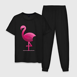 Пижама хлопковая мужская Фламинго минималистичный, цвет: черный
