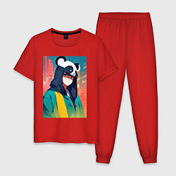 Пижама хлопковая мужская Девчонка-панда - аниме, цвет: красный