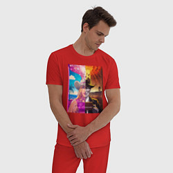 Пижама хлопковая мужская Барби Оппенгеймер, цвет: красный — фото 2