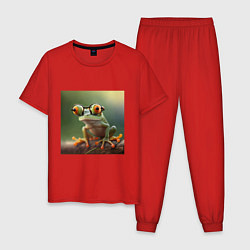 Пижама хлопковая мужская Забавная лягушка в очках, цвет: красный
