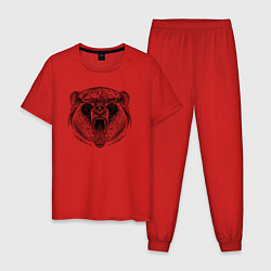 Пижама хлопковая мужская Медведь в кепке и очках, цвет: красный
