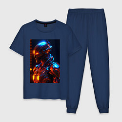 Пижама хлопковая мужская Робот-пришелец от нейросети, цвет: тёмно-синий