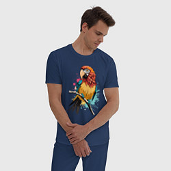 Пижама хлопковая мужская Акварельный попугай, цвет: тёмно-синий — фото 2