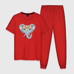 Пижама хлопковая мужская Красочный слон, цвет: красный