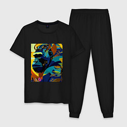 Пижама хлопковая мужская Лесная горилла, цвет: черный