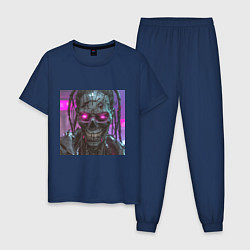 Пижама хлопковая мужская Зомби скелет в стиле киберпанк, цвет: тёмно-синий