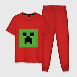 Пижама хлопковая мужская Minecraft creeper face, цвет: красный