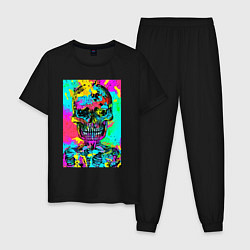 Пижама хлопковая мужская Cool skull - pop art - vogue, цвет: черный