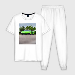 Пижама хлопковая мужская Спорткар на трассе, цвет: белый