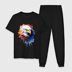 Пижама хлопковая мужская Граффити с орлом, цвет: черный