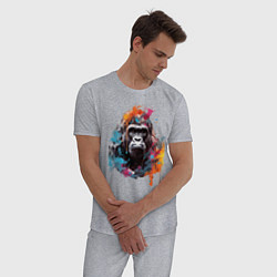Пижама хлопковая мужская Граффити с гориллой, цвет: меланж — фото 2