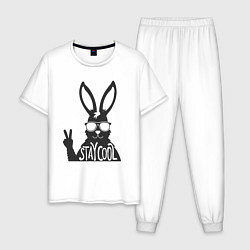 Пижама хлопковая мужская Stay cool rabbit, цвет: белый