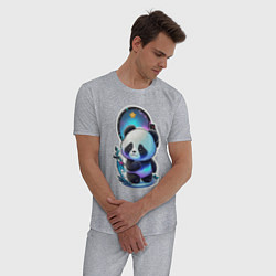 Пижама хлопковая мужская Стикер: милый панда, цвет: меланж — фото 2