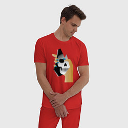 Пижама хлопковая мужская Отражение черепа, цвет: красный — фото 2