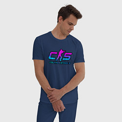 Пижама хлопковая мужская КС 2 лого неон, цвет: тёмно-синий — фото 2