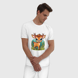 Пижама хлопковая мужская Олененок Бэмби на лужайке, цвет: белый — фото 2