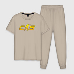 Пижама хлопковая мужская CS2 yellow logo, цвет: миндальный