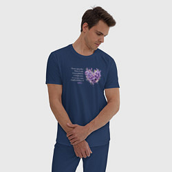 Пижама хлопковая мужская Цветы и сердце с надписью, цвет: тёмно-синий — фото 2