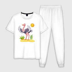 Пижама хлопковая мужская Солнечный страус, цвет: белый