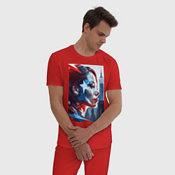 Пижама хлопковая мужская Девушка и Нью-Йорк - двойная экспозиция, цвет: красный — фото 2