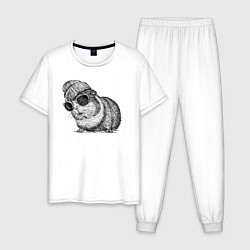 Пижама хлопковая мужская Морская свинка стильная, цвет: белый