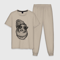 Пижама хлопковая мужская Морская свинка модница, цвет: миндальный