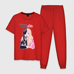Пижама хлопковая мужская Уэнсдей и Барби - сплит, цвет: красный