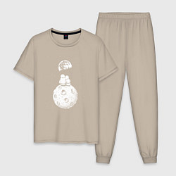 Пижама хлопковая мужская Love in space, цвет: миндальный