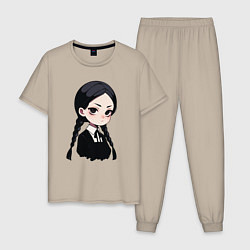Пижама хлопковая мужская Уэнсдей Аддамс в аниме стиле, цвет: миндальный