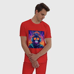 Пижама хлопковая мужская Обезьяна в куртке, цвет: красный — фото 2