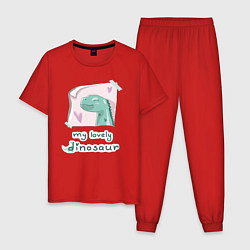 Пижама хлопковая мужская Мой любимый динозавр, цвет: красный