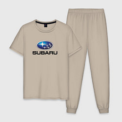 Пижама хлопковая мужская Subaru sport auto, цвет: миндальный