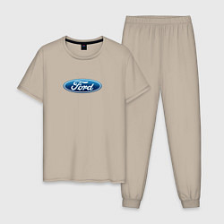 Пижама хлопковая мужская Ford usa auto brend, цвет: миндальный