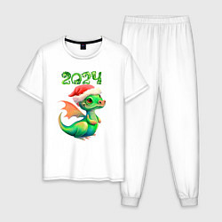 Пижама хлопковая мужская Дракончик 2024, цвет: белый
