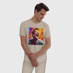 Пижама хлопковая мужская Смех, цвет: миндальный — фото 2