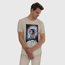 Пижама хлопковая мужская Кот в космическом пространстве, цвет: миндальный — фото 2