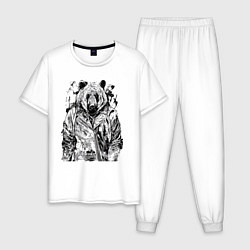 Пижама хлопковая мужская Медвежара в кожаной косухе, цвет: белый