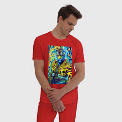 Пижама хлопковая мужская Neon tiger - pop art - neural network, цвет: красный — фото 2