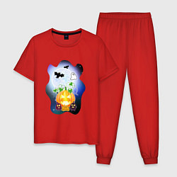 Пижама хлопковая мужская Ночь на halloween, цвет: красный